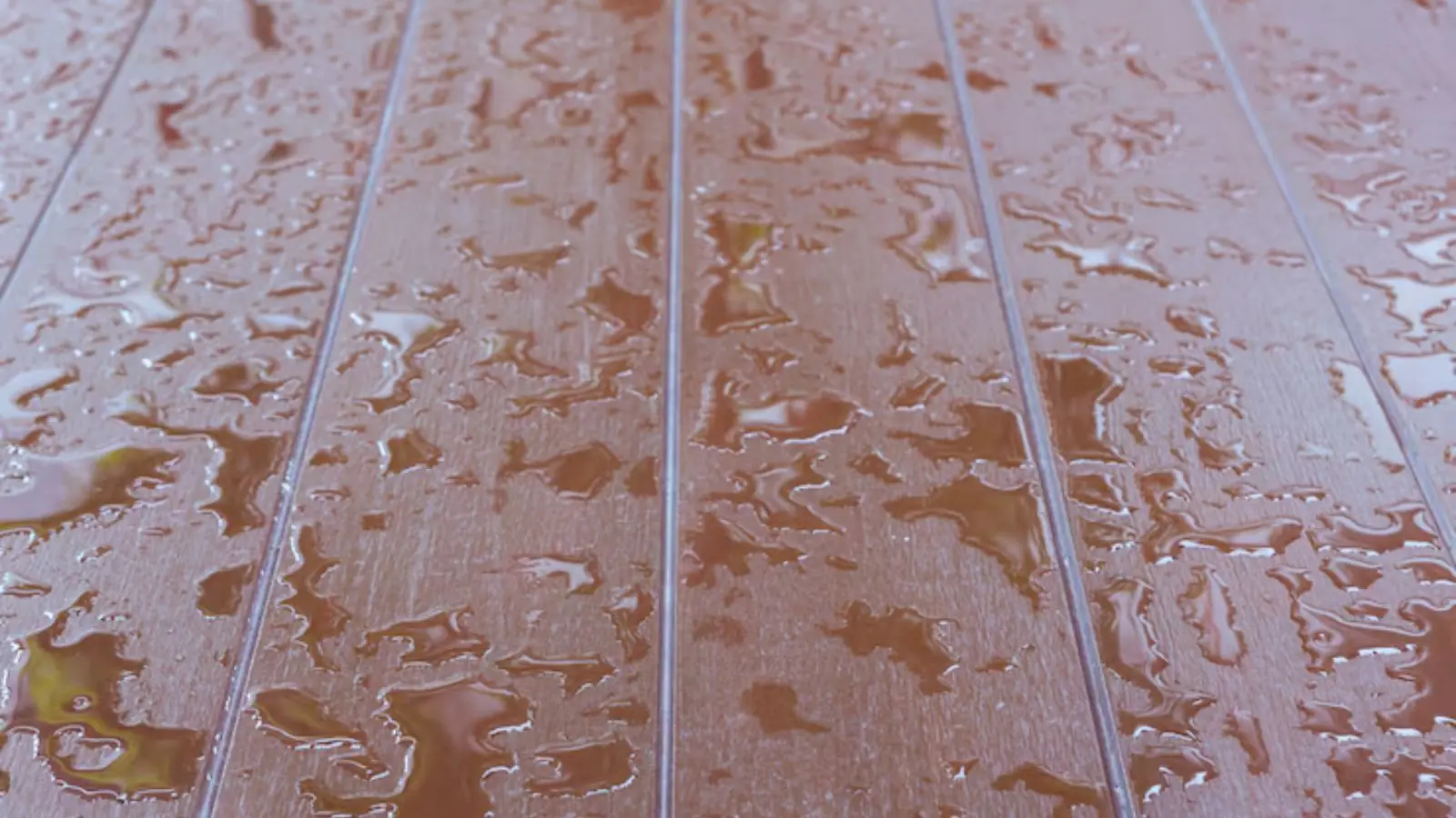 Water droplets on a wood plank floor
